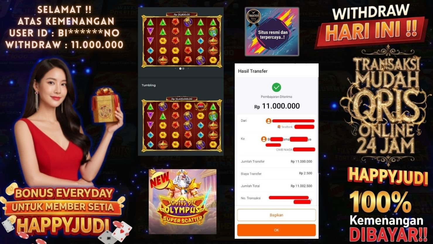 HAPPYJUDI JACKPOT SLOT GATES OF OLYMPUS SUPER SCATTER